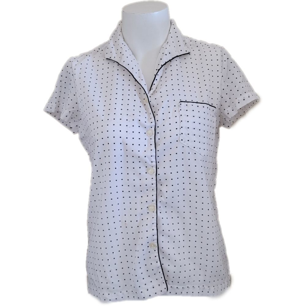Dana point vintage retro polka dot sleepwear pajama top collared button up   sho